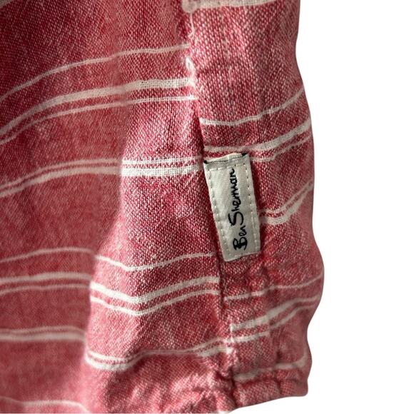 Ben Sherman Pink Striped Casual Button-Down Shirt Linen Blend Size Large - Picture 8 of 12
